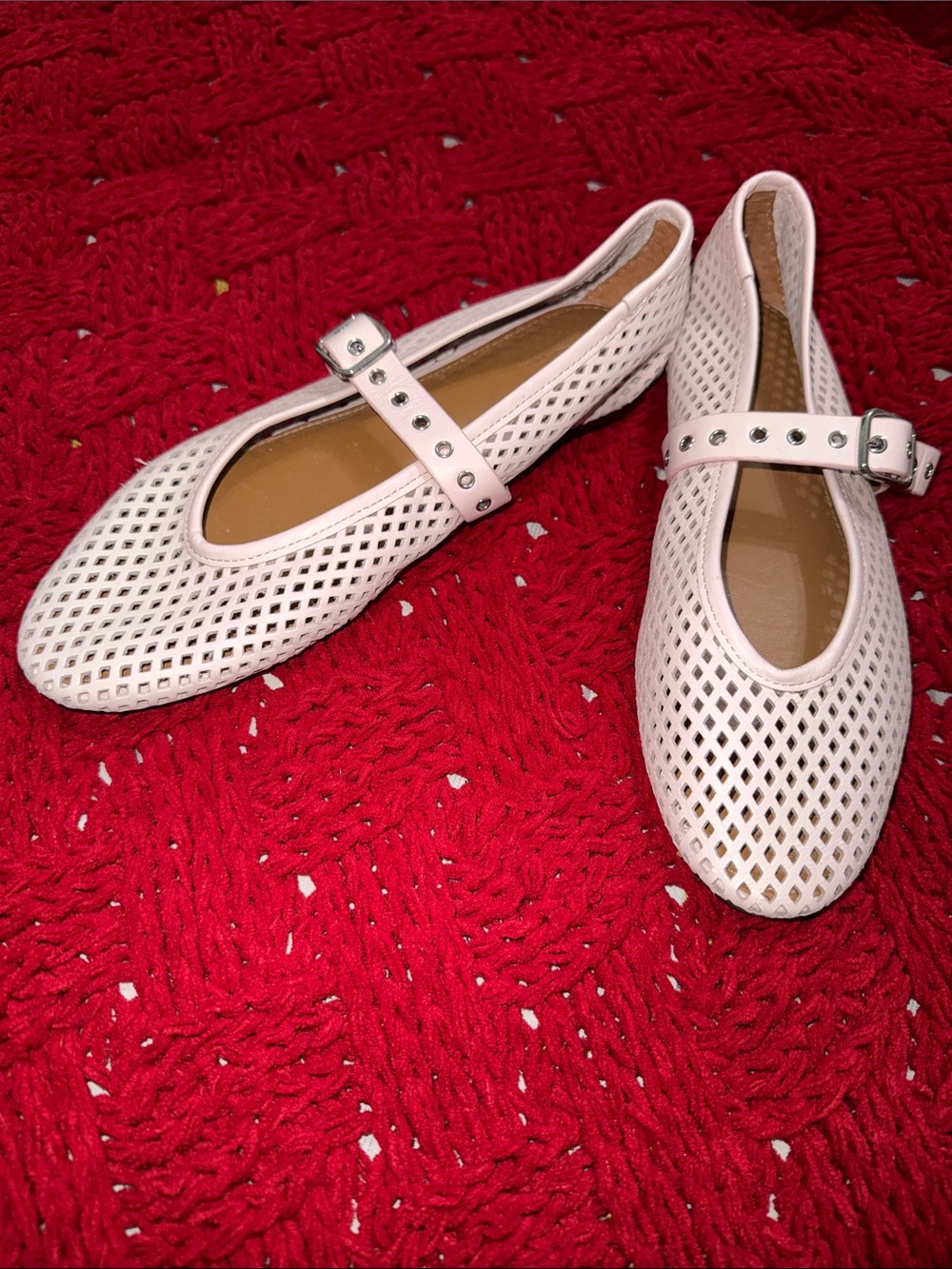 Madewell Pink Perforated Mary Jane Flats with Studded Strap